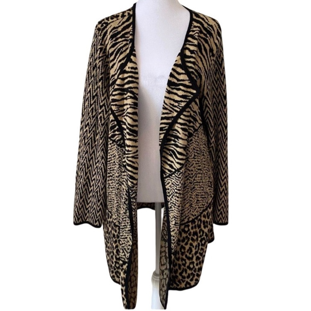 CHICOS Animal Print Long Cardigan Sweater SZ XL.
